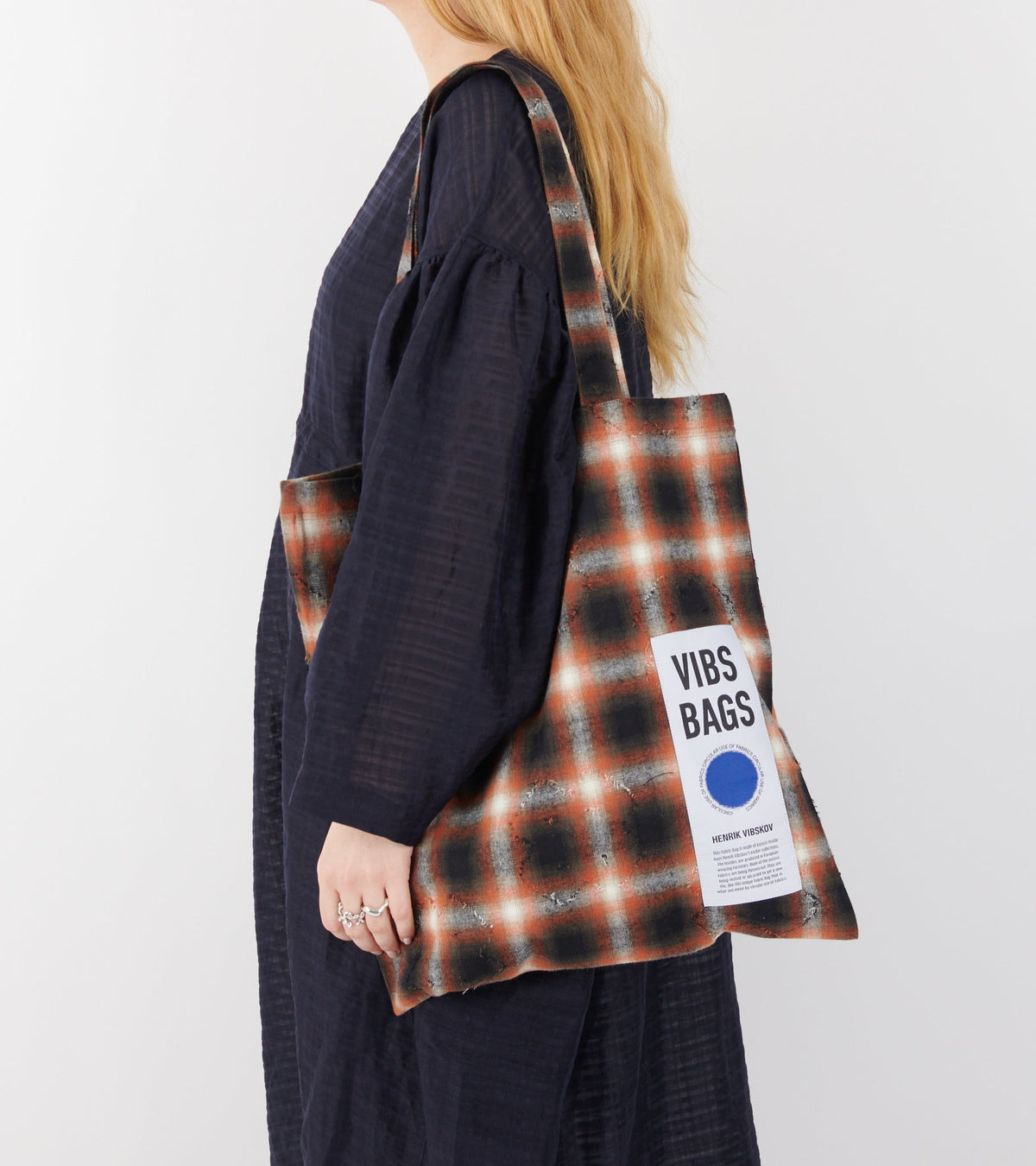 Vibs Upcycled Tote Bag Black Red Punch Checks