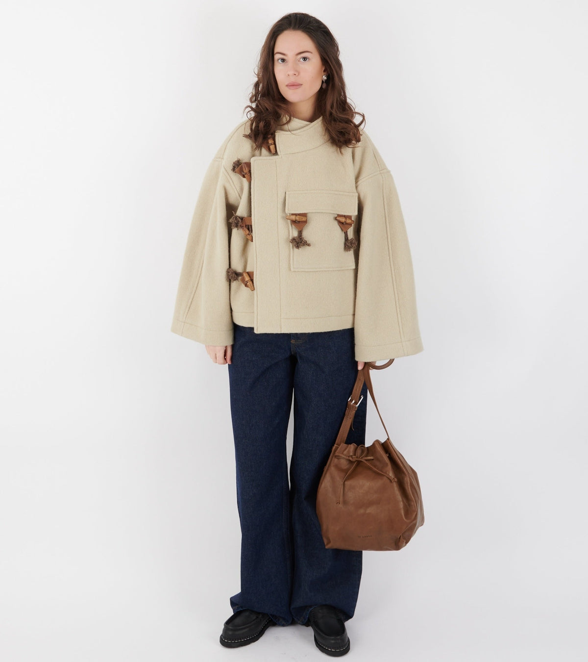 Full Grain Leather Bucket Bag Militare Brown