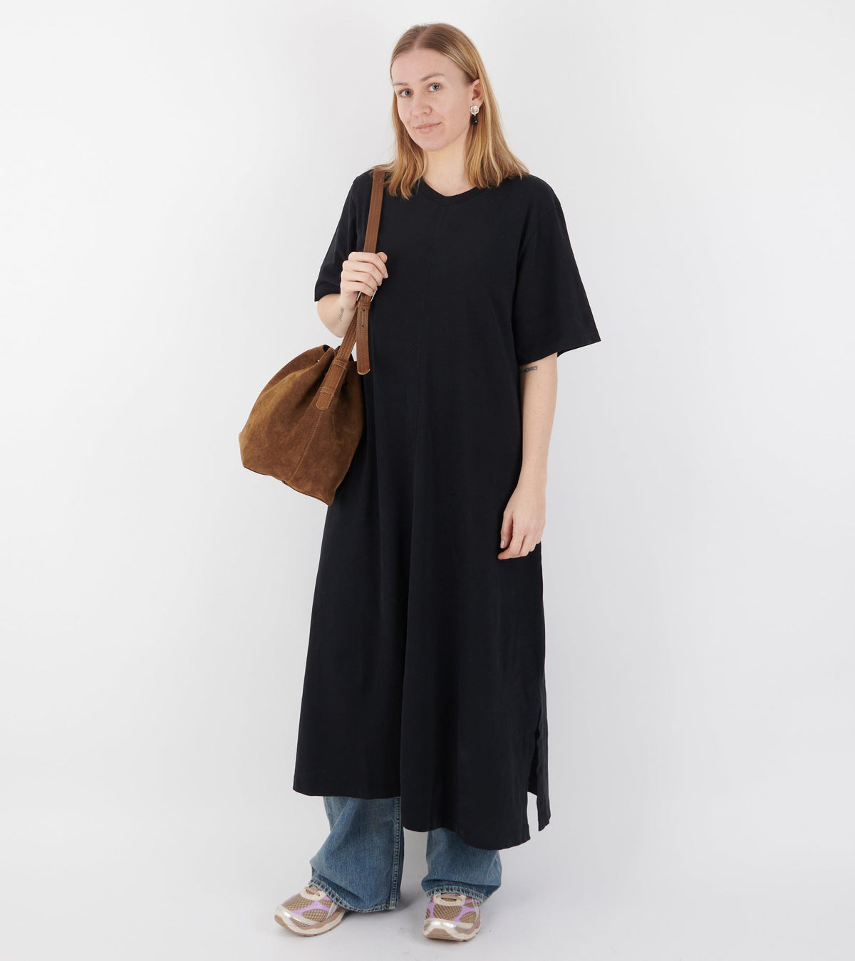 Full Grain Suede Leather Bucket Bag Militare Brown