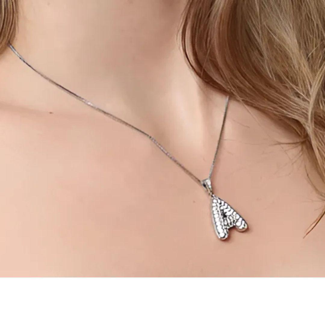 BUBBLE LETTER INITIAL NECKLACE SILVER