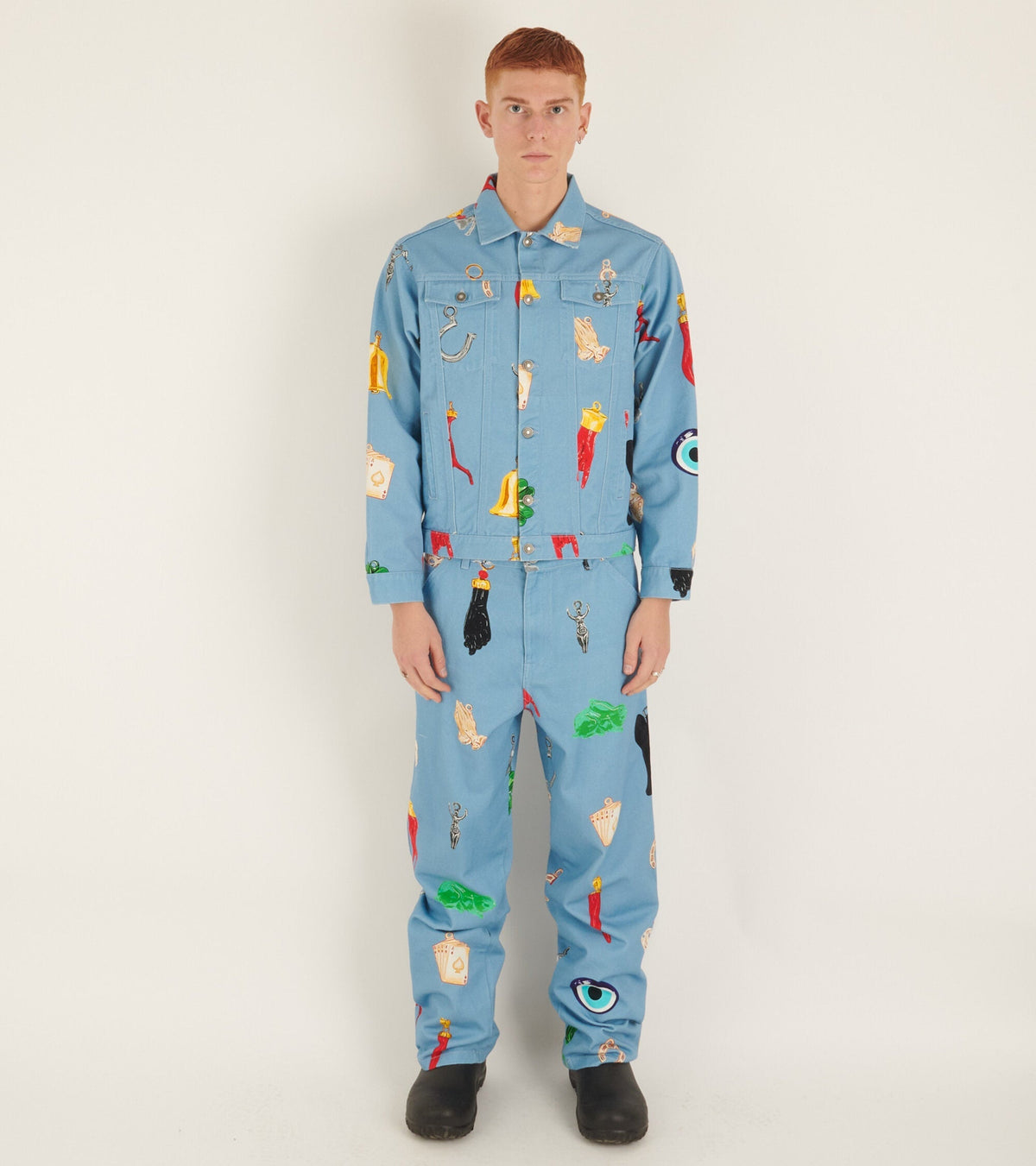 Charm Print Denim Pants Light Blue