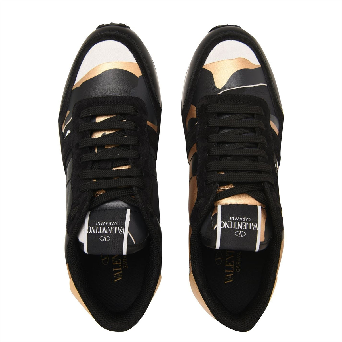 Valentino Black & Gold Rockrunner Sneakers