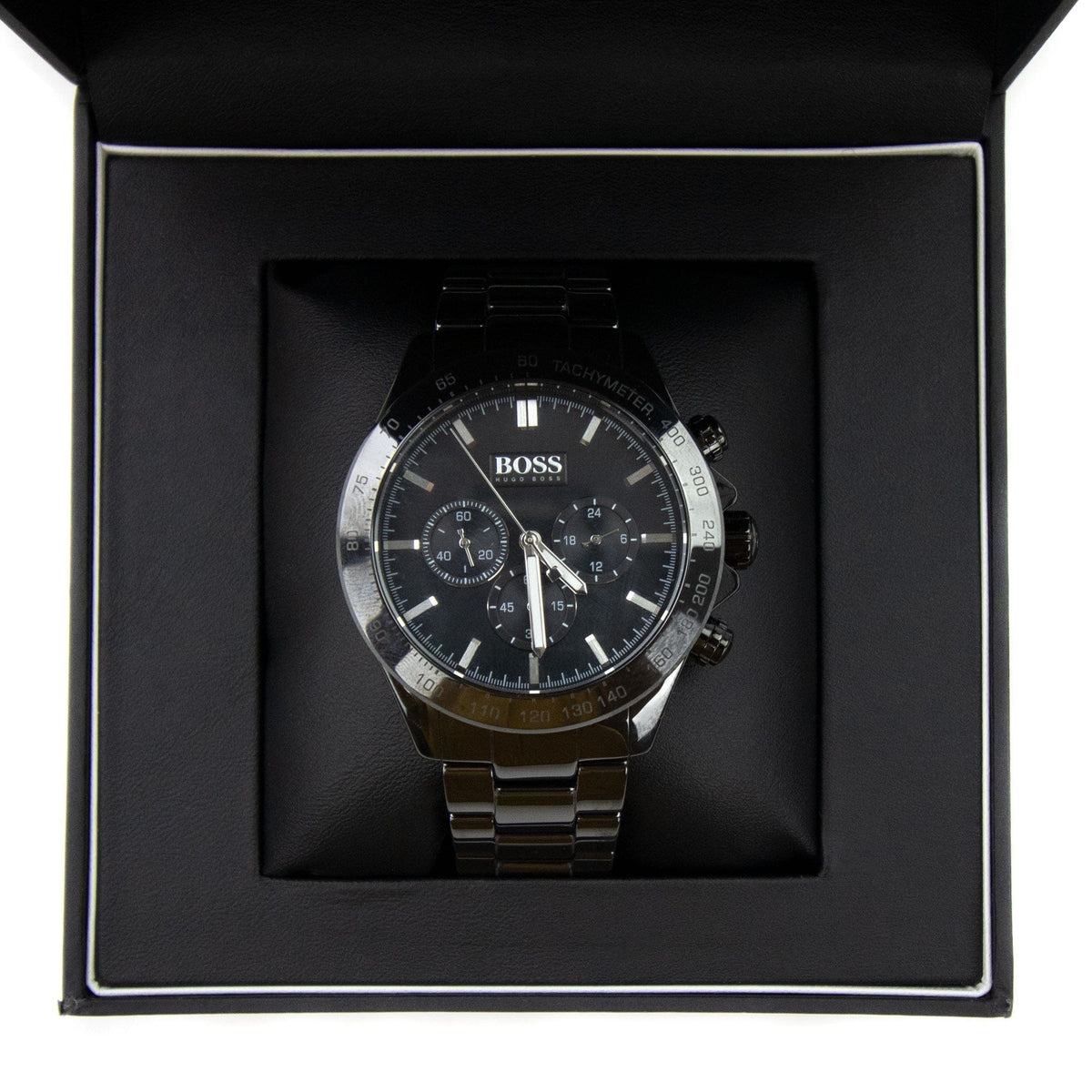 Hugo Boss Mens Ikon Black Chronograph Watch Black Stainless Steel