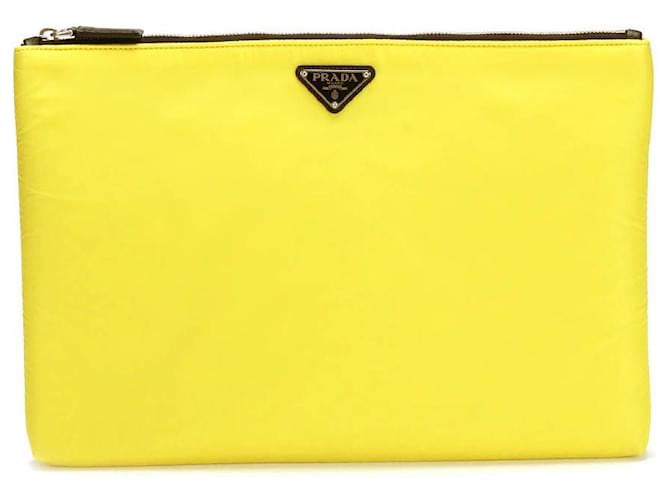 PRADA PADDED NYLON CLUTCH YELLOW