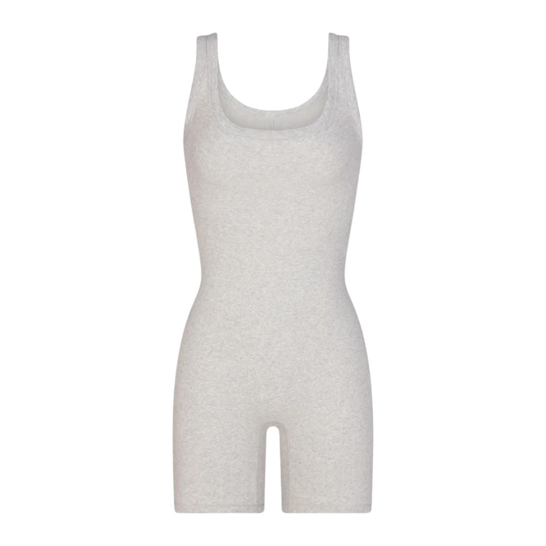 SKIMS MID-THIGH BODY SUIT LIGHT HEATHER GREY