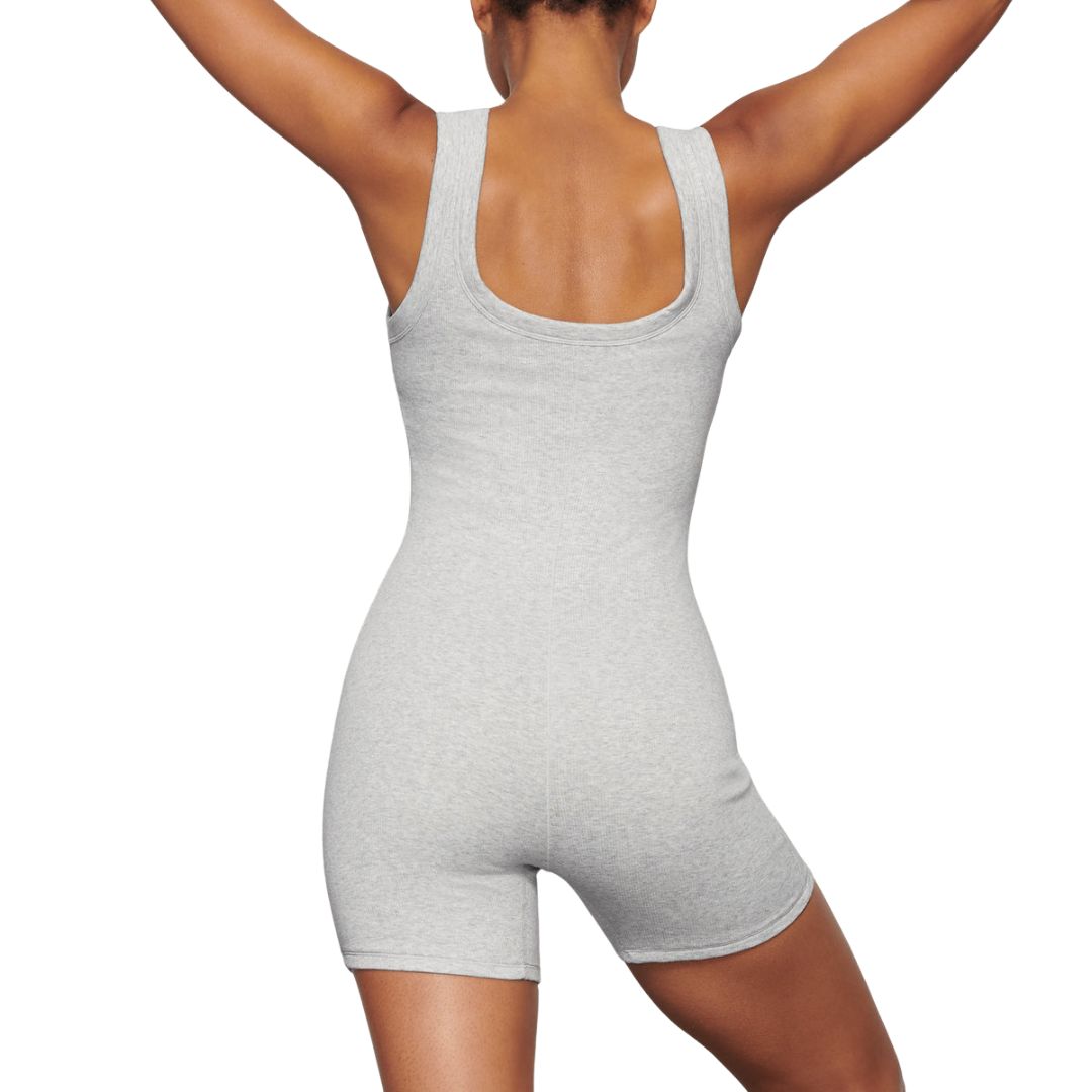 SKIMS MID-THIGH BODY SUIT LIGHT HEATHER GREY