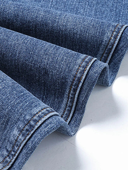 Women's Fashion High-Waisted Stretch Straight Leg Jeans with Front Seam Detail