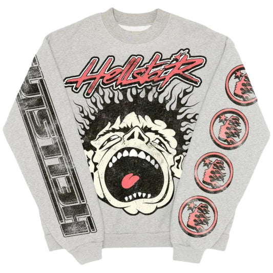 HELLSTAR RECORDS CREWNECK HEATHER GREY