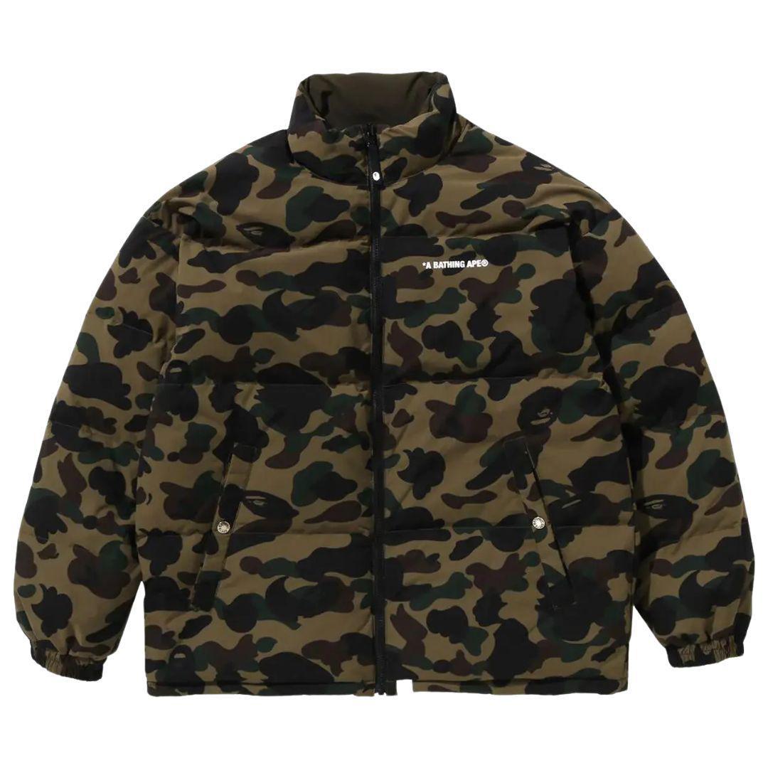 BAPE 1ST CAMO REVERSIBLE DOWN JACKET KHAKI GREEN