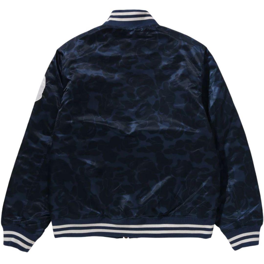 BAPE SOLID CAMO NYC LOGO VARSITY BOMBER NAVY