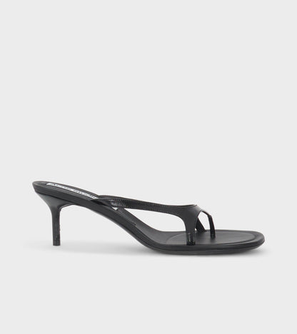 Leather Flip Flop Heels Black