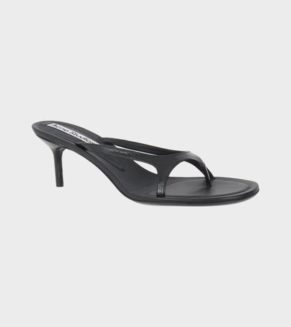 Leather Flip Flop Heels Black