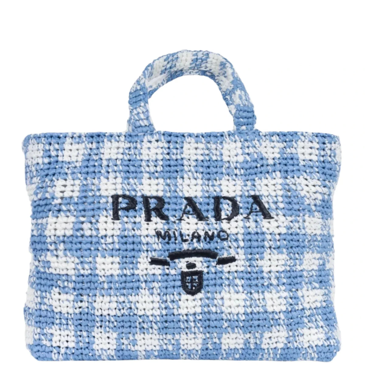 Prada Large Check Crochet Tote Bag