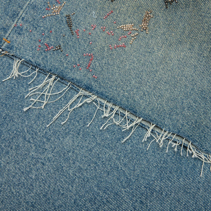 Beaded Splatter Denim Shorts  - Mid Indigo