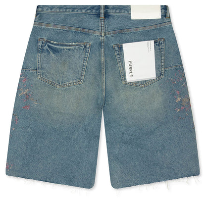 Beaded Splatter Denim Shorts  - Mid Indigo