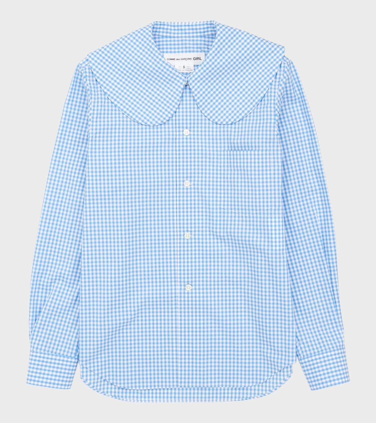Big Round Collar Check Shirt Light Blue/White