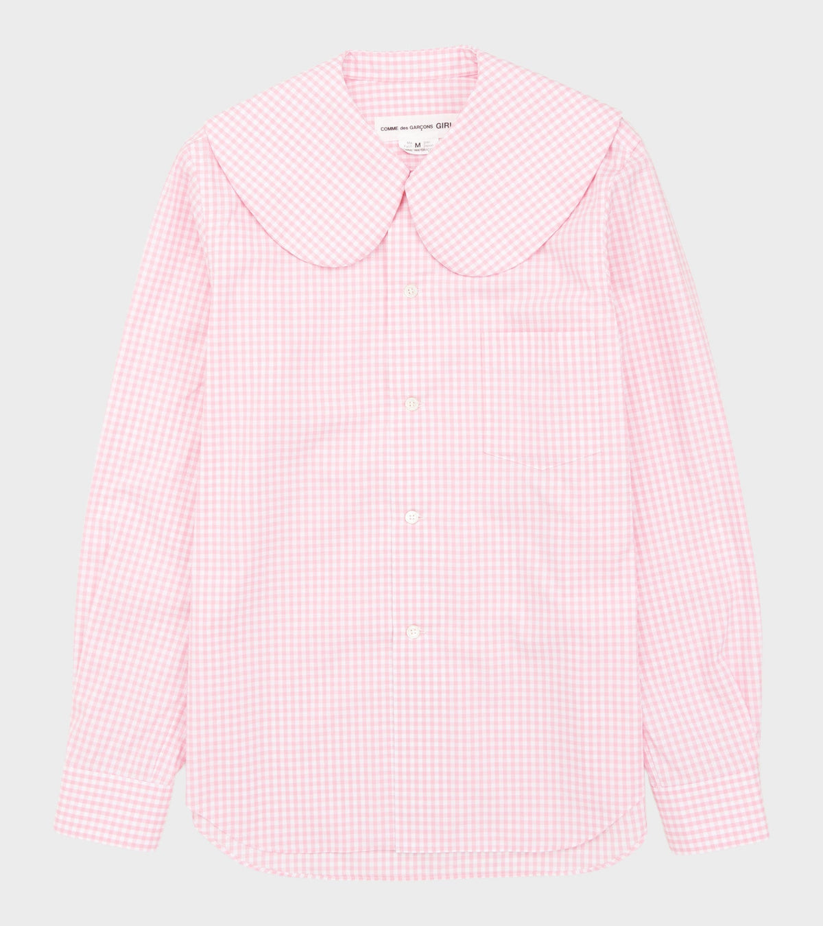 Big Round Collar Check Shirt Light Pink/White