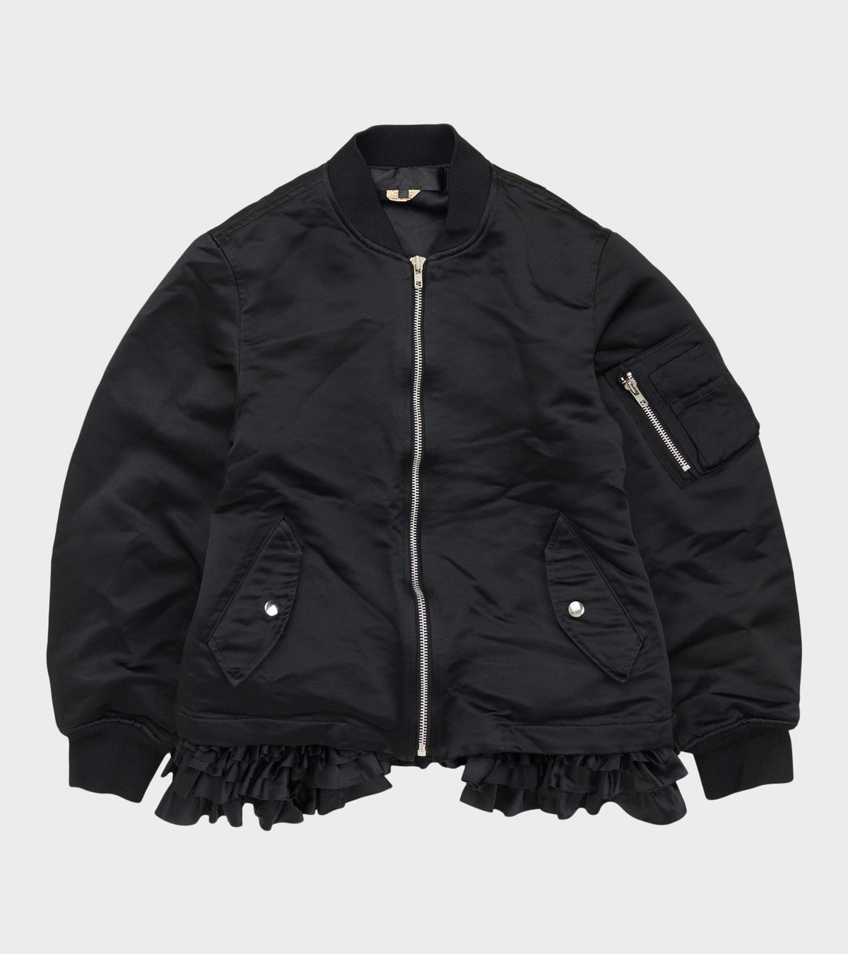 Ruffle Bomber Jacket Black