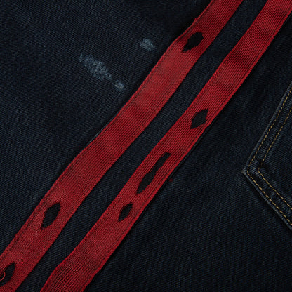 Destroyed Denim Track Pants - Dark Indigo Wash