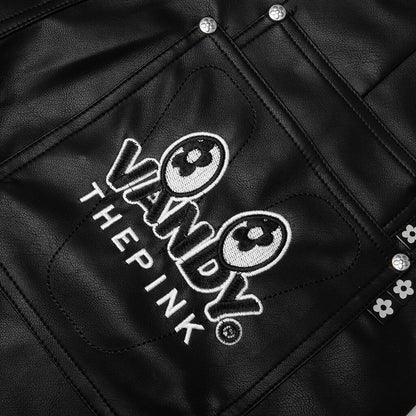 Double Knee Leather Shorts - Black