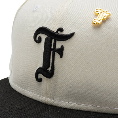 Feature x New Era Old English F Snapback Hat w/ Pin - Chrome White/Black