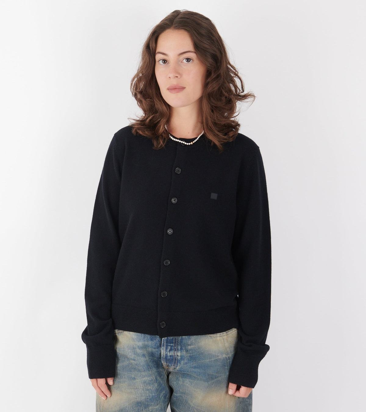 Face Logo Wool Cardigan Black