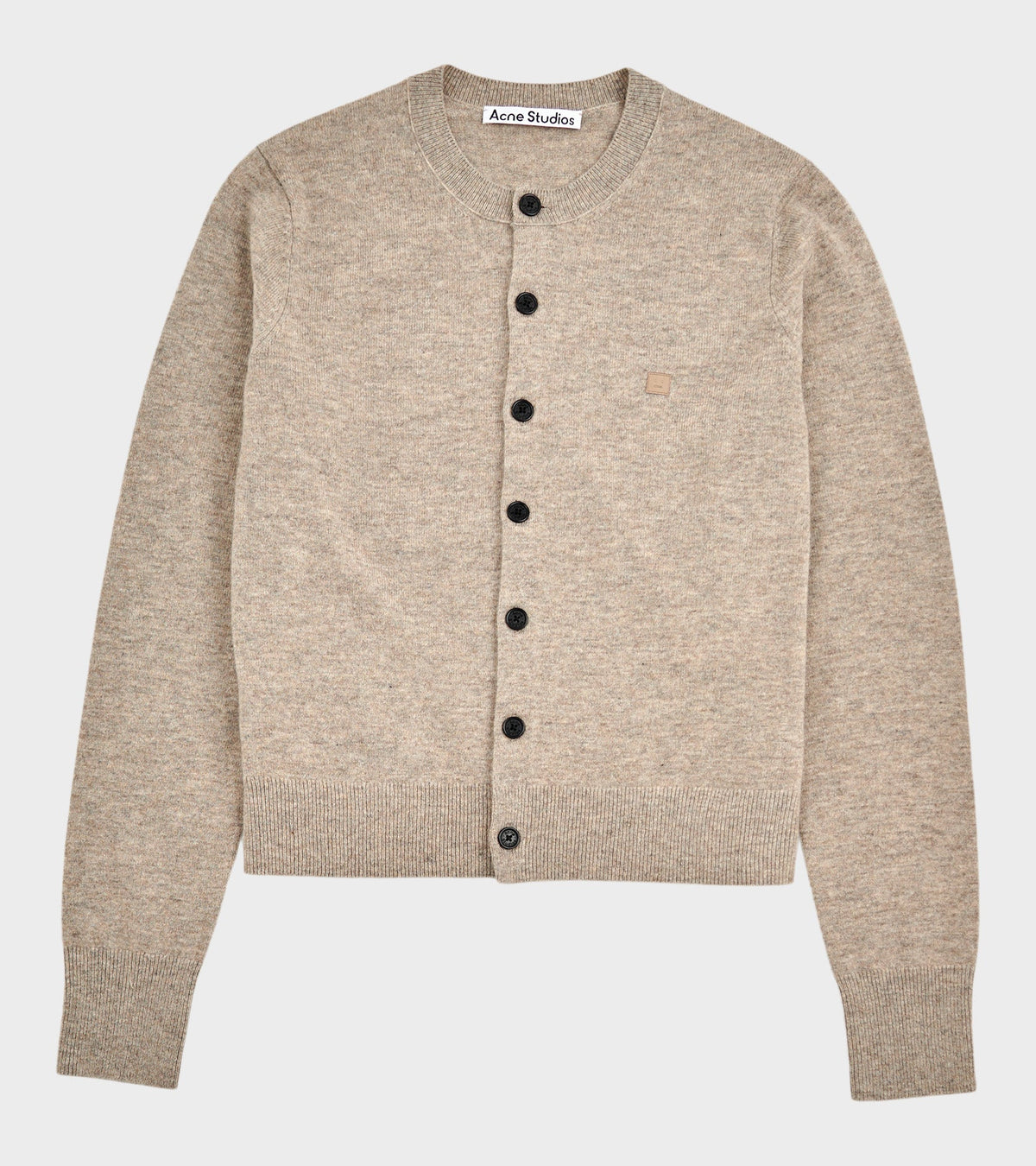 Face Logo Wool Cardigan Greige Melange