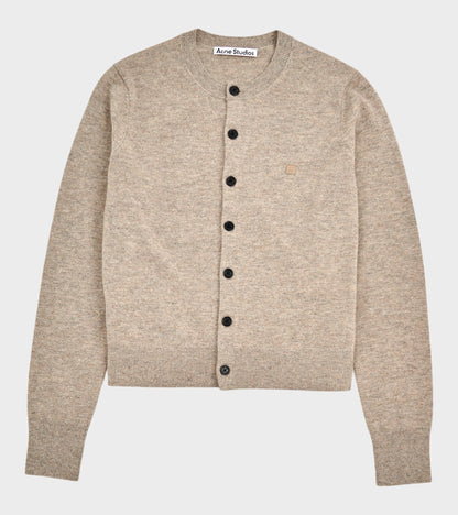 Face Logo Wool Cardigan Greige Melange