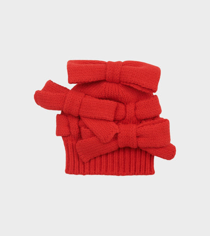 Knit Hat With Bows Red