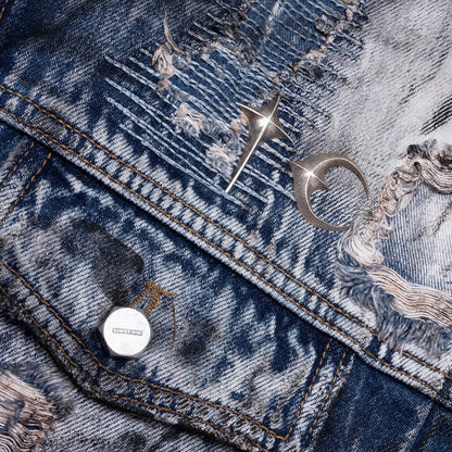 Hard-Washed Damaged Denim Jacket - Blue