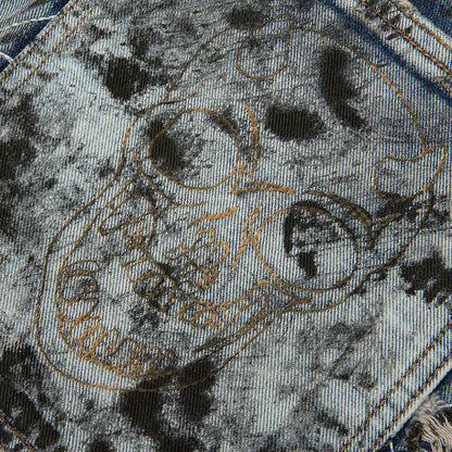 Hard Washed Destroyed Denim Shorts - Blue