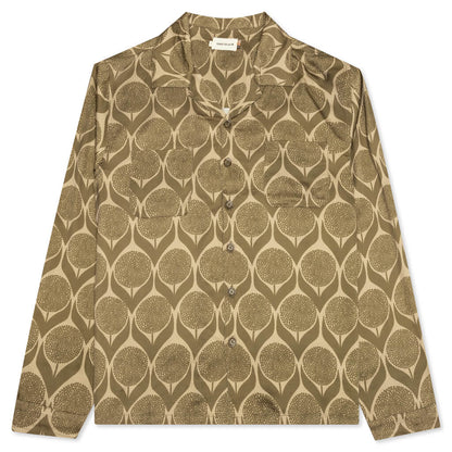 Floral L/S Button Up - Olive