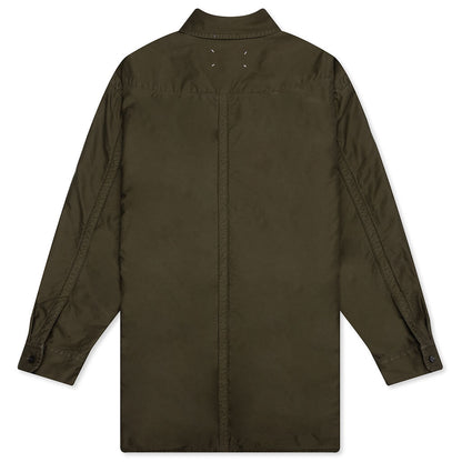 Padded Cotton Satin Shirt - Military Green