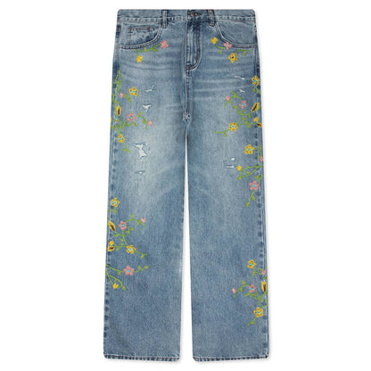 Majestic Floral Denim Pants - Blue