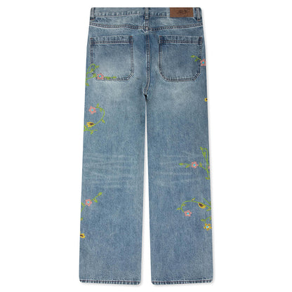 Majestic Floral Denim Pants - Blue