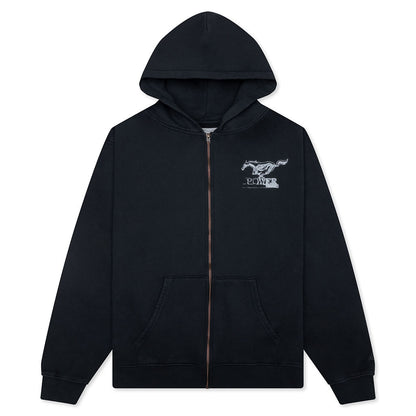 Mustang Cross Zip Up Hoodie - Washed Black
