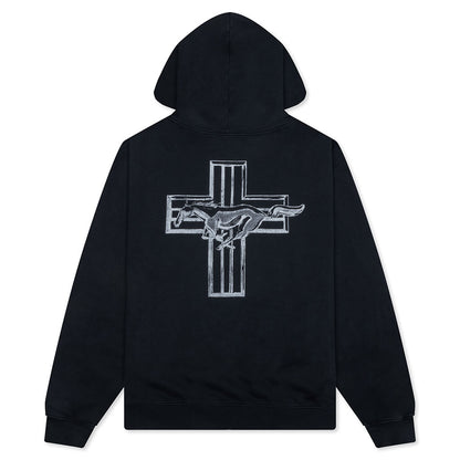 Mustang Cross Zip Up Hoodie - Washed Black