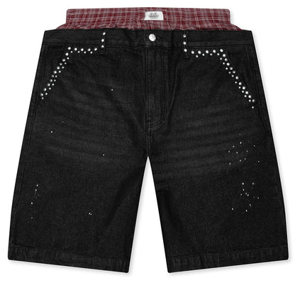 Paint Boxer Denim Shorts - Black
