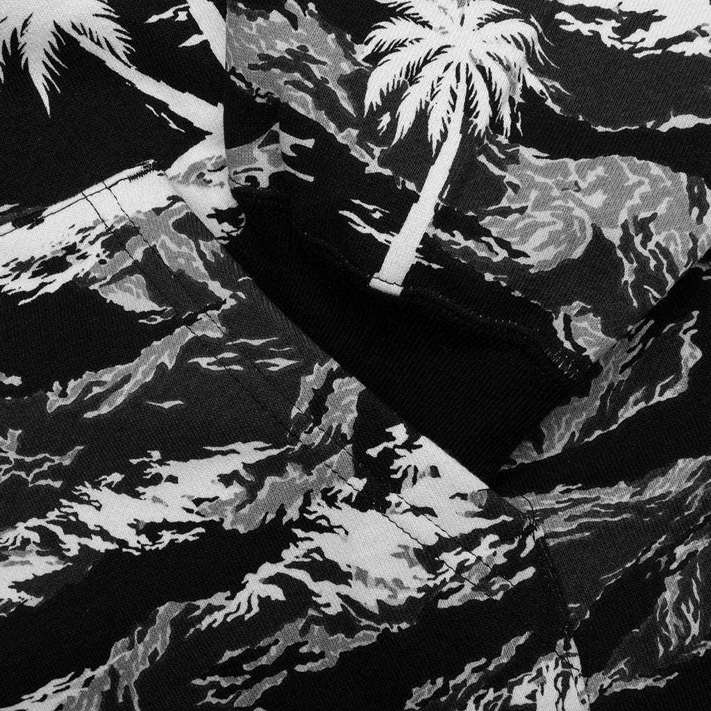 Palm Tree Camo Relaxed Fit Shark Full Zip Hoodie - Black