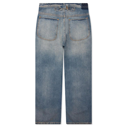 Straight Leg Cropped Jeans - Washed Blue