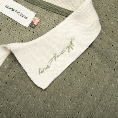 Pique Colorblock Polo - Sage