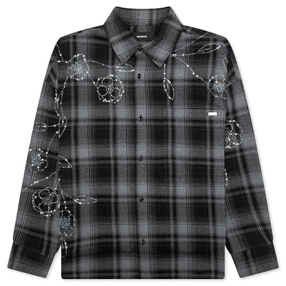 Plaid Beaded Oversized Shirt - Black