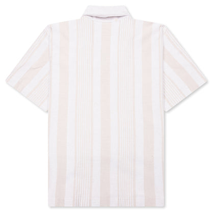 Stripped Cotton Towelling Boxy Fit Shirt - White/Beige