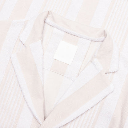 Stripped Cotton Towelling Boxy Fit Shirt - White/Beige
