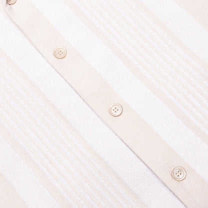 Stripped Cotton Towelling Boxy Fit Shirt - White/Beige