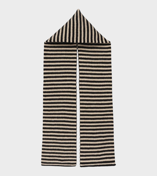 Striped Brushed Hood Scarf Black/Oatmeal