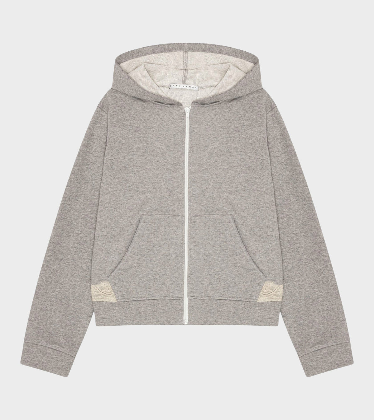Lace Zip-up Hoodie Light Gray Melange