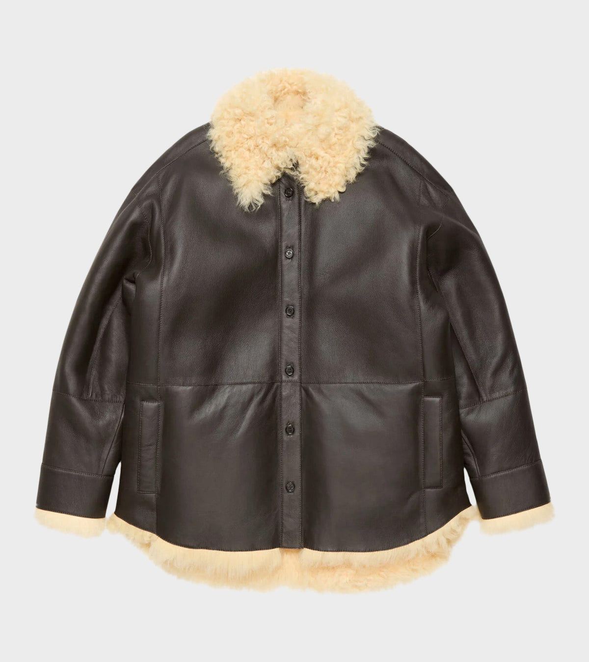 Shearling Shirt Jacket Coffee Brown/Pale Yellow