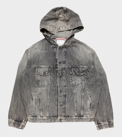 Hooded Denim Jacket Washed Black