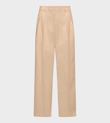 Cotton Wide-leg Tailored Trousers Beige